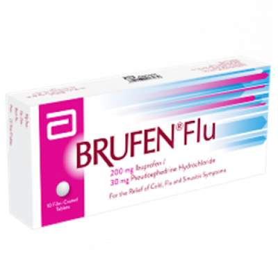 BRUFEN FLU ( Ibuprofen 200 mg + Pseudoephedrine 30 mg ) 10 Tablets